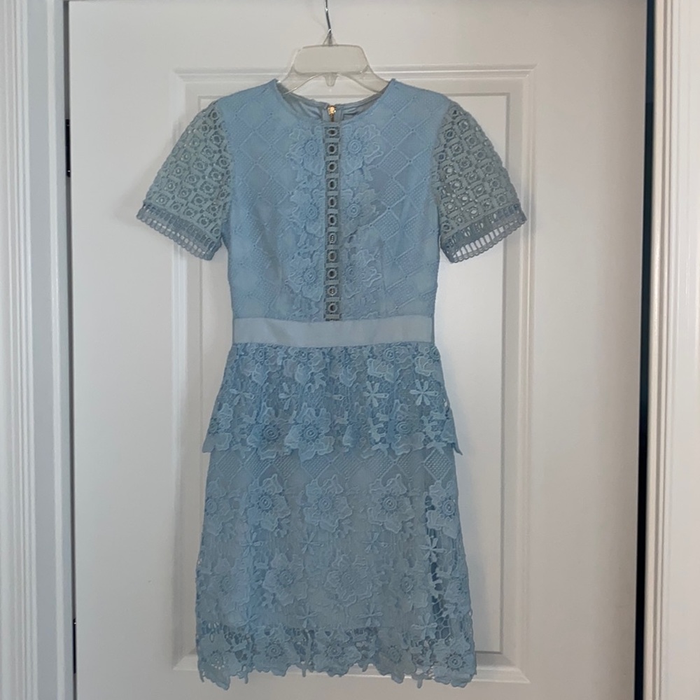 Ted Baker Light Blue Crochet Lace Floral Dress